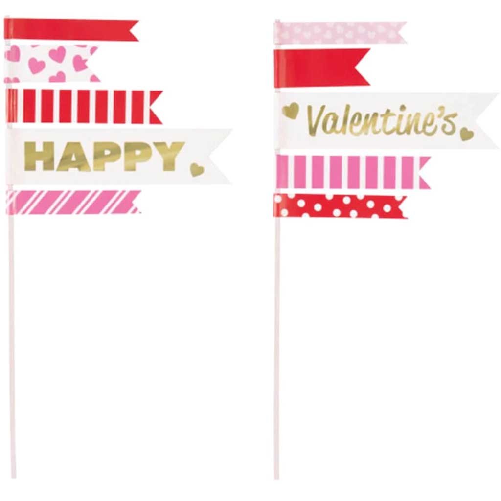 Valentine&#39;s Day Pennant Flag Cake Toppers, 2ct