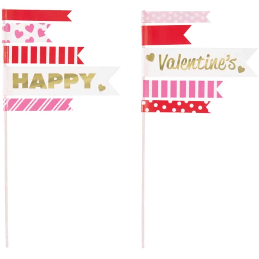 Valentine's Day Pennant Flag Cake Toppers, 2ct