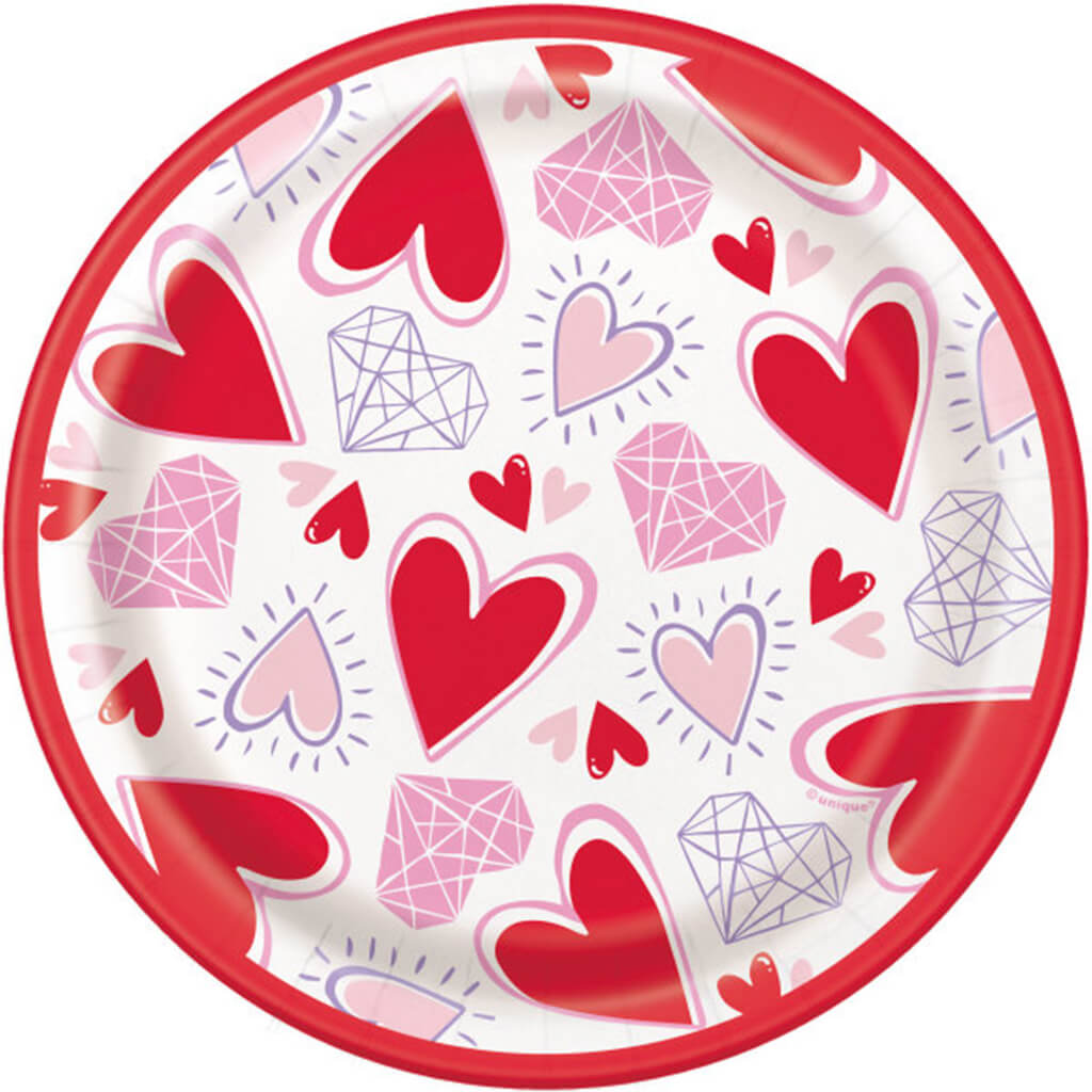 Sparkling Hearts Round Dessert Plates 8ct