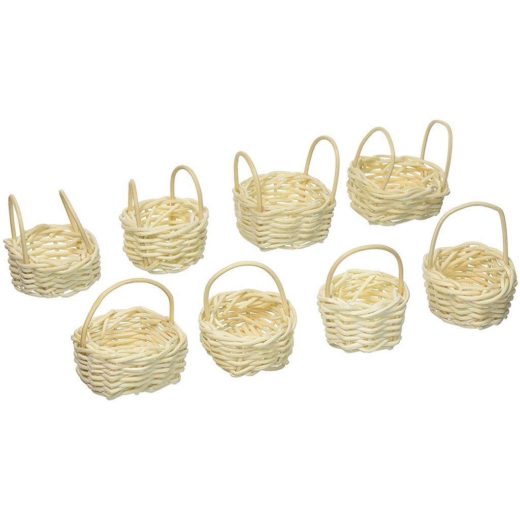 Mini Bleached Willow Baskets with Handles 8pc