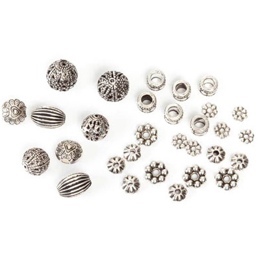 Metal Beads Assorted 30pc Silver Assorted Sizes