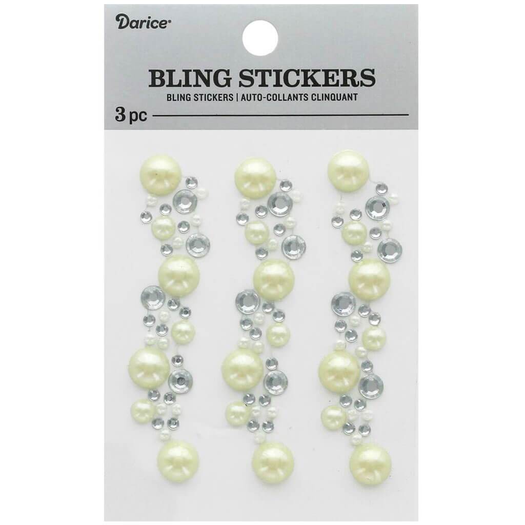 Pearl Crystal Bling Strip Sticker 3pc