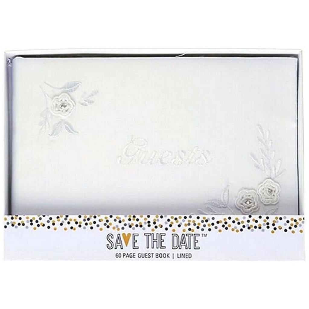 Embroidered Guest Book White with Rhinestones