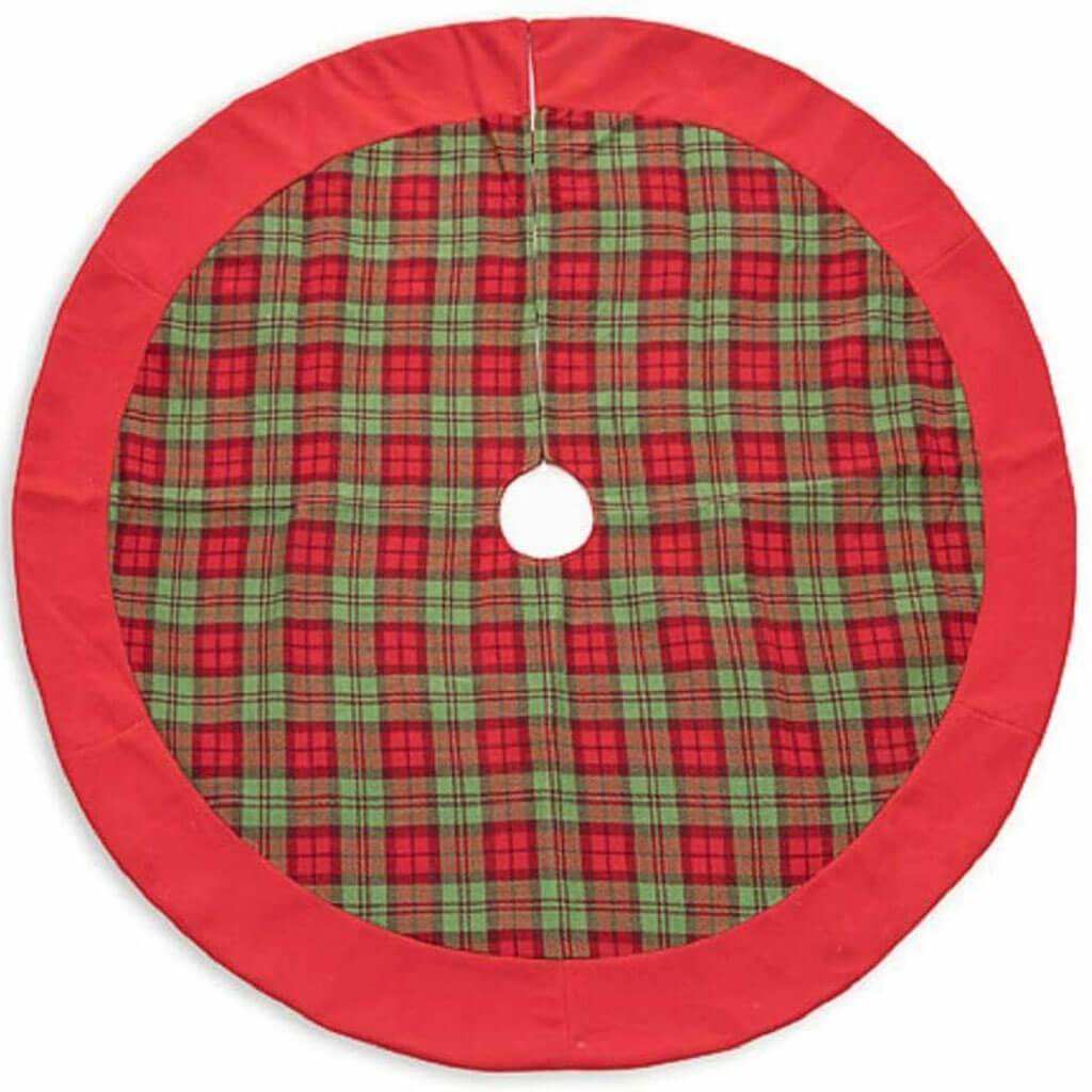 Plaid Christmas Tree Skirt with Red Trim 48in