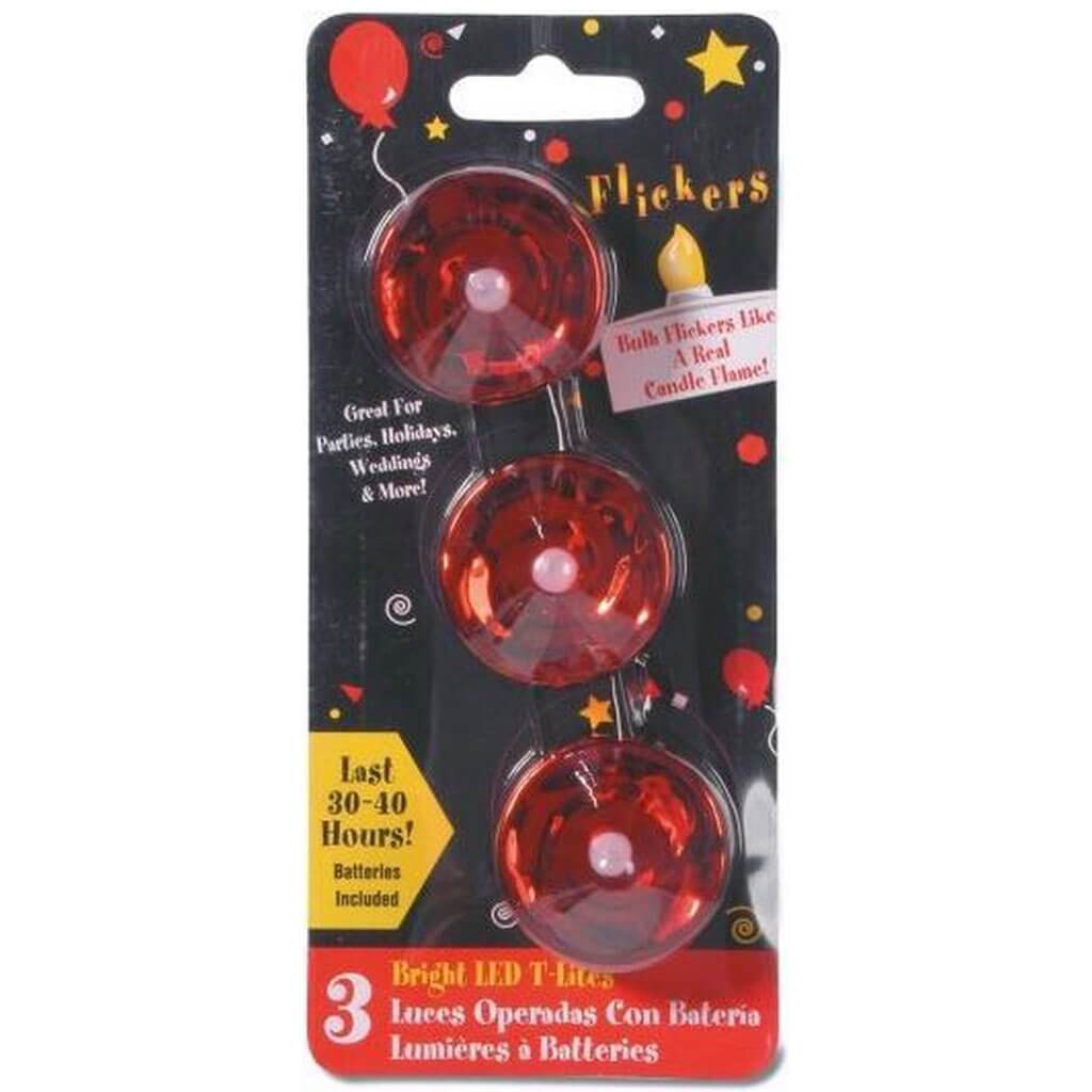 Battery Flickering LED Flameless Tealight Candle Red Matte Bulb Set of 3