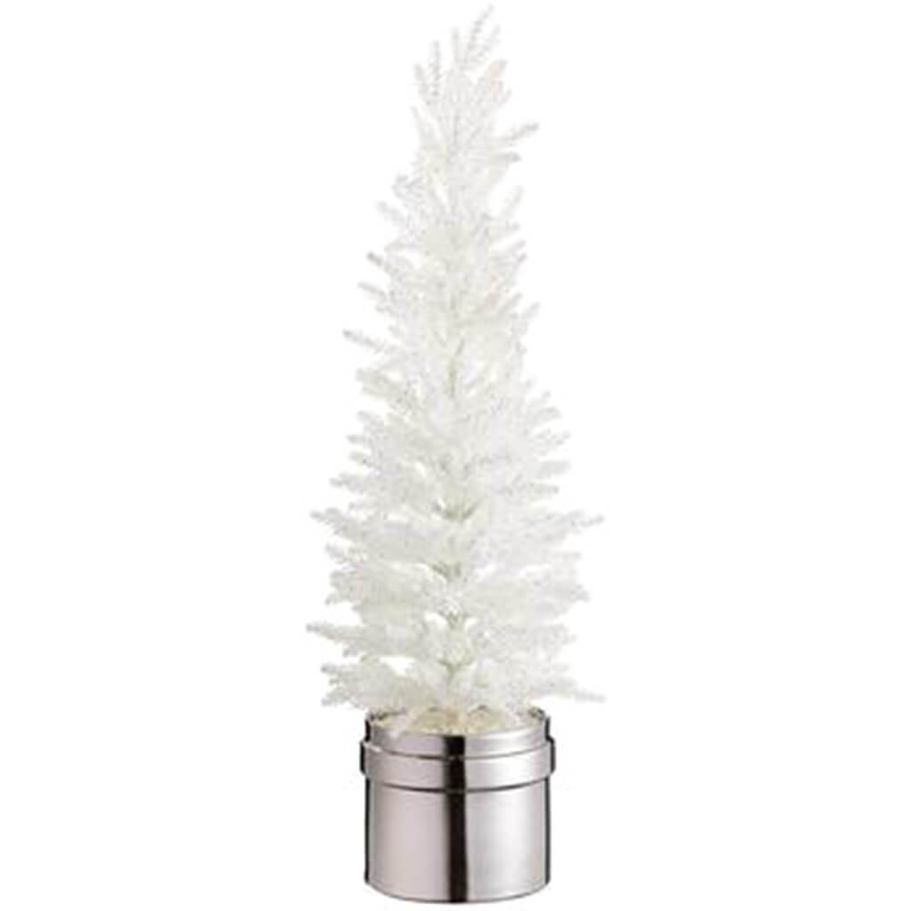 Glittered Pine Tree in Ceramic Pot White 27in