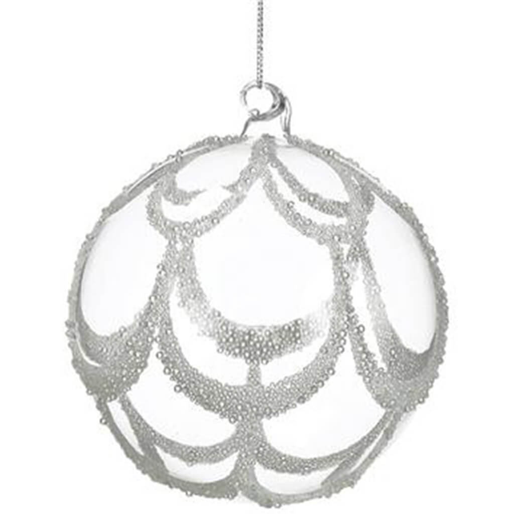 Swag Glass Ball Ornament Clear 4.75in