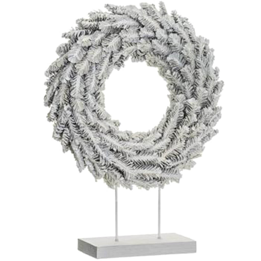 Glittered Pine Cone Wreath Table Top Whitewashed 20in