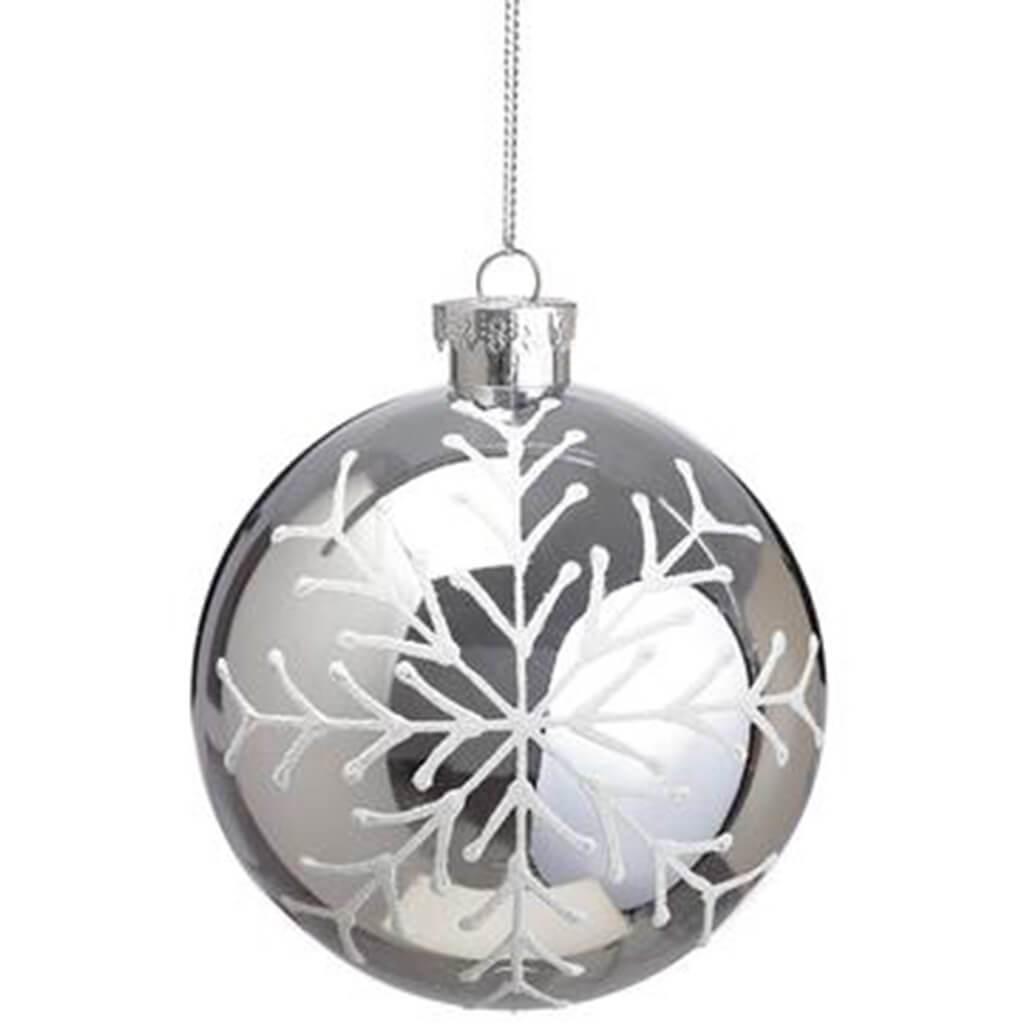 Glittered Snowflake Ball Ornament Silver White 3.75in