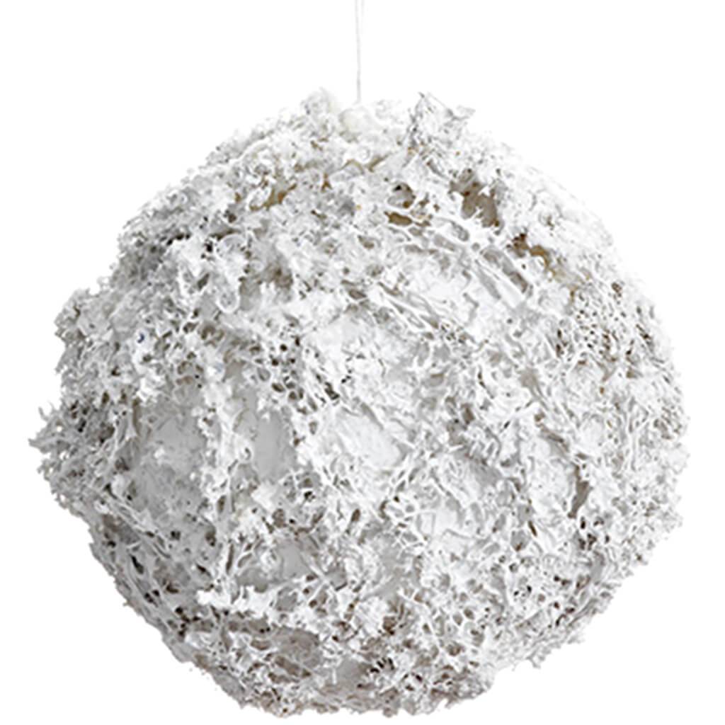 Glittered Moss Ball Ornament White 6.5in