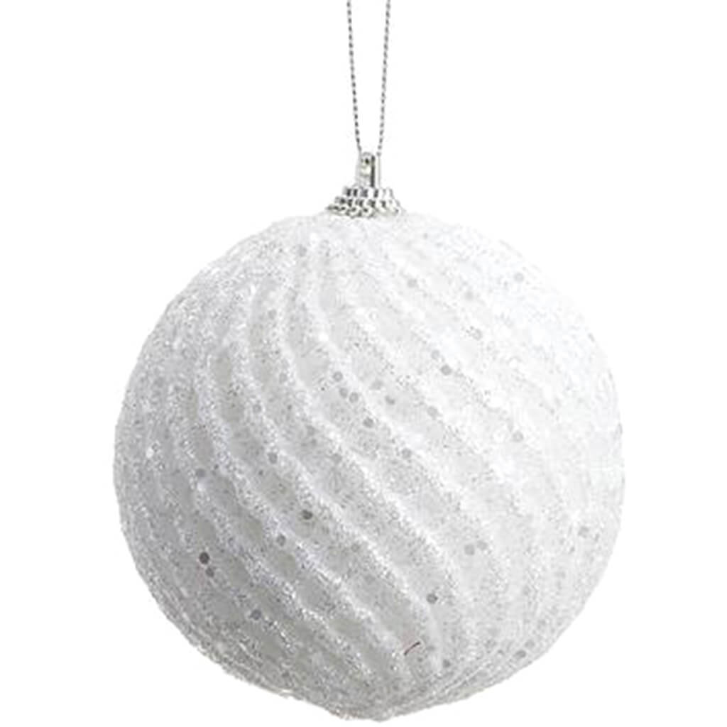 Glittered Ball Ornament White 3.5in