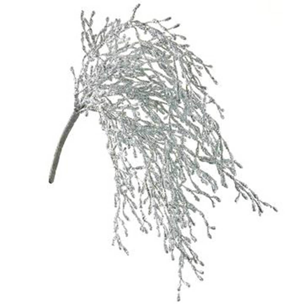 Glittered Twig Hanging Bush Silver 14.5in