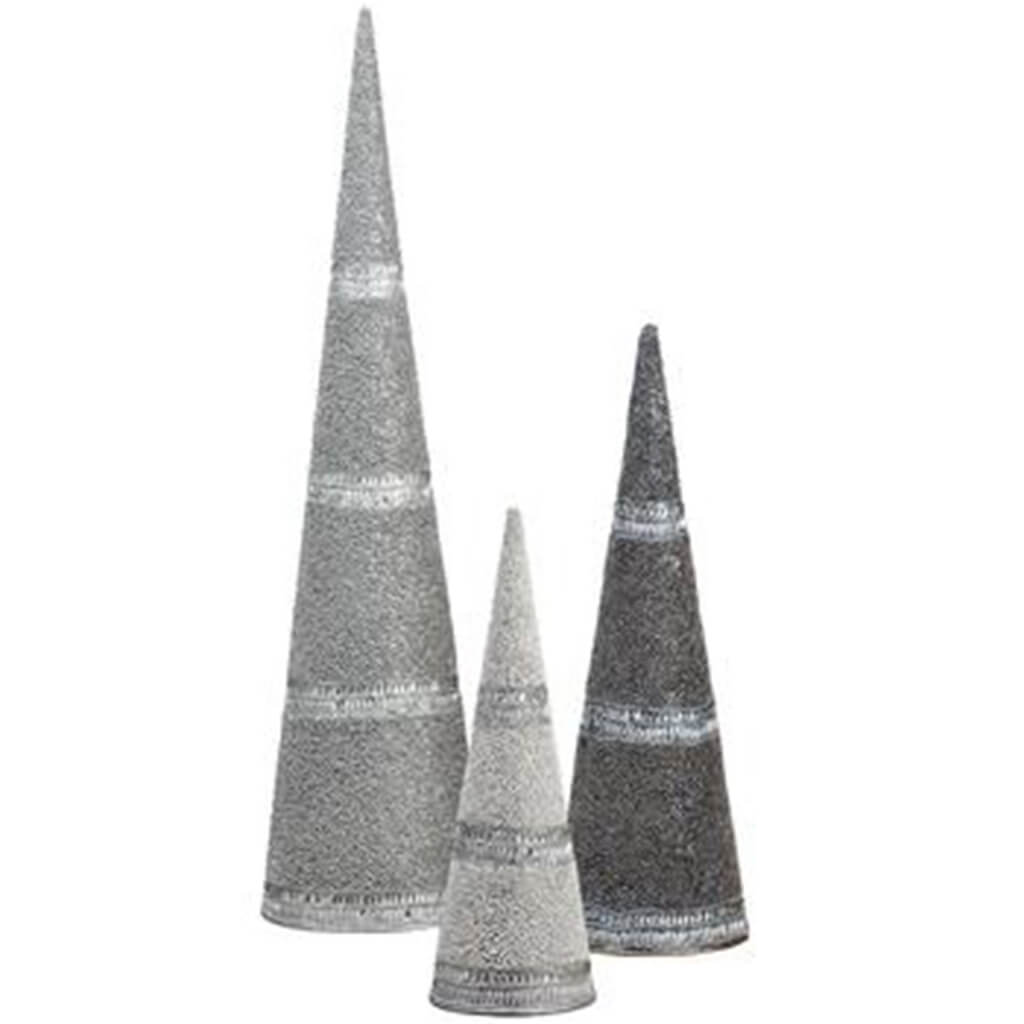 Beaded Cone Topiary Silver White