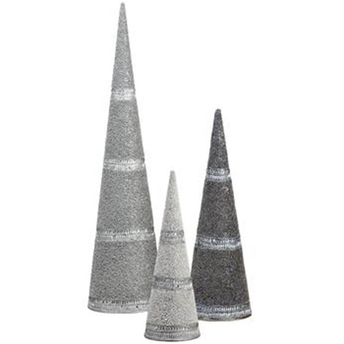 Beaded Cone Topiary Silver White