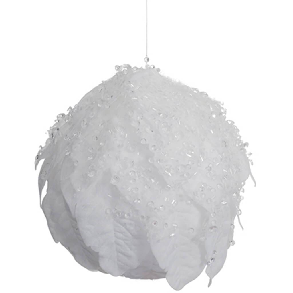 Iced Pointsettia Ball Ornament White 4in