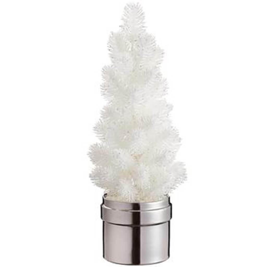 Glittered Pine Tree in Ceramic Pot White 17.5in