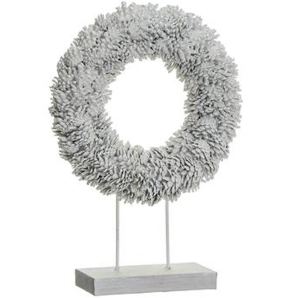 Glittered Pine Cone Wreath Table Top White 17in