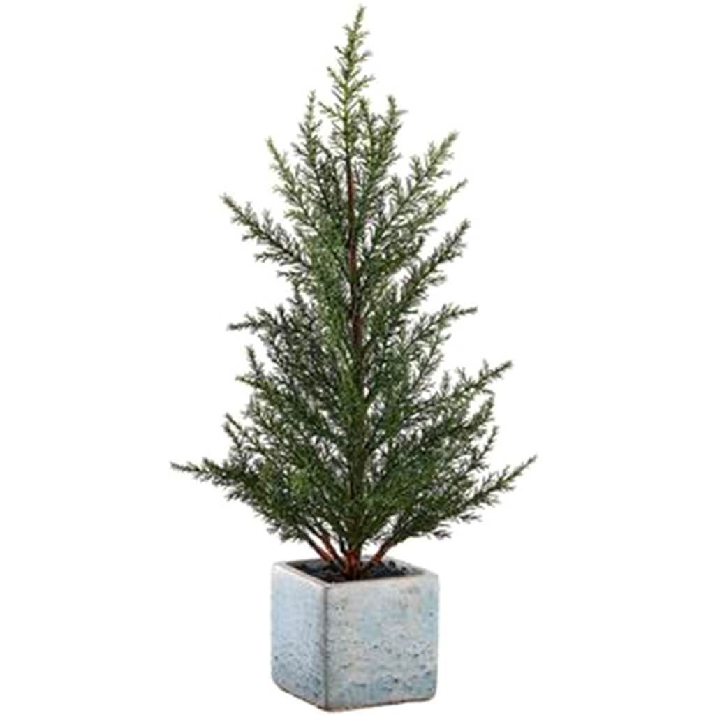 Cedar Tree in Cement Pot Green 18in