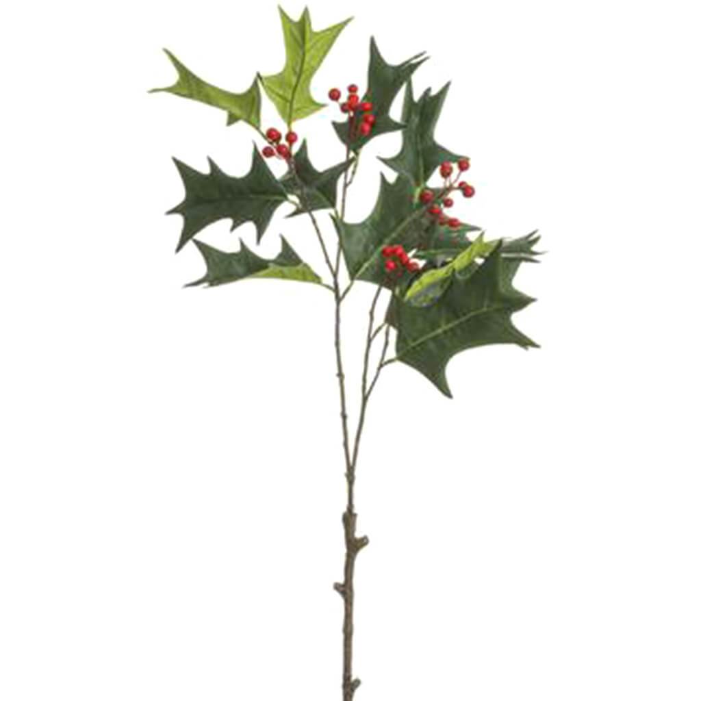 Natural Holly Spray with Berry Green Red 27in