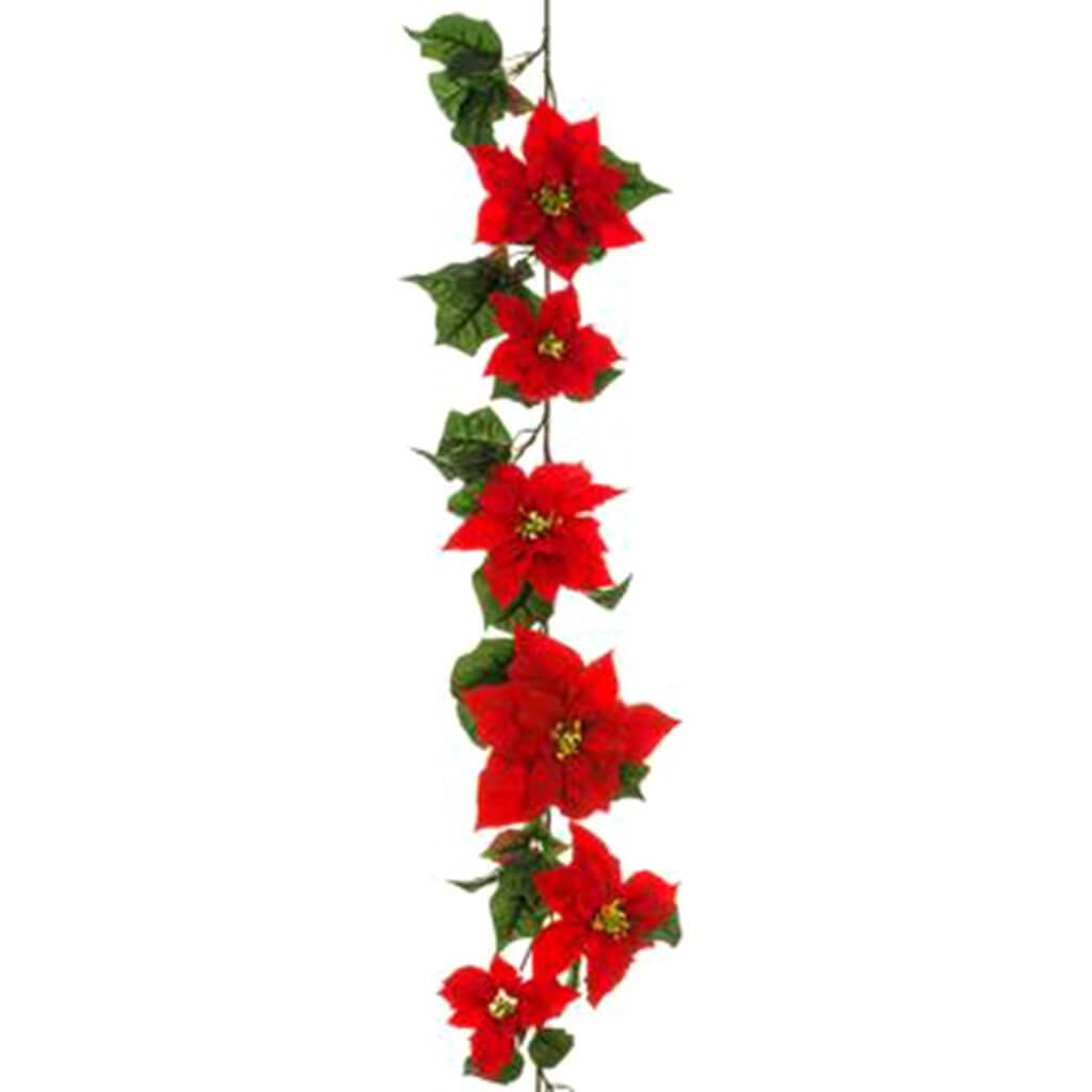 Velvet Poinsettia Garland Red 6ft