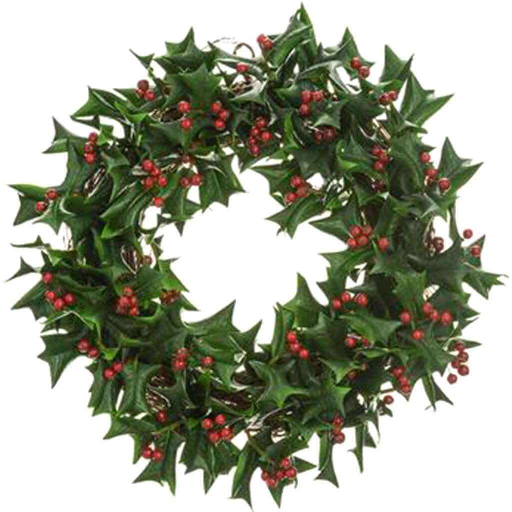 Holly Leaf with Berry Wreath Red Green 19in