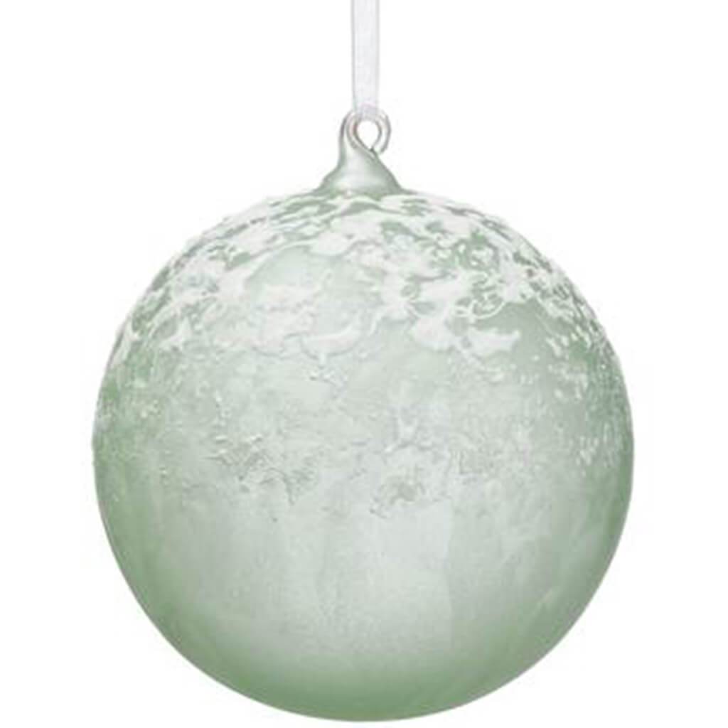 Snowed Glass Ball Ornament Seafoam White 6in