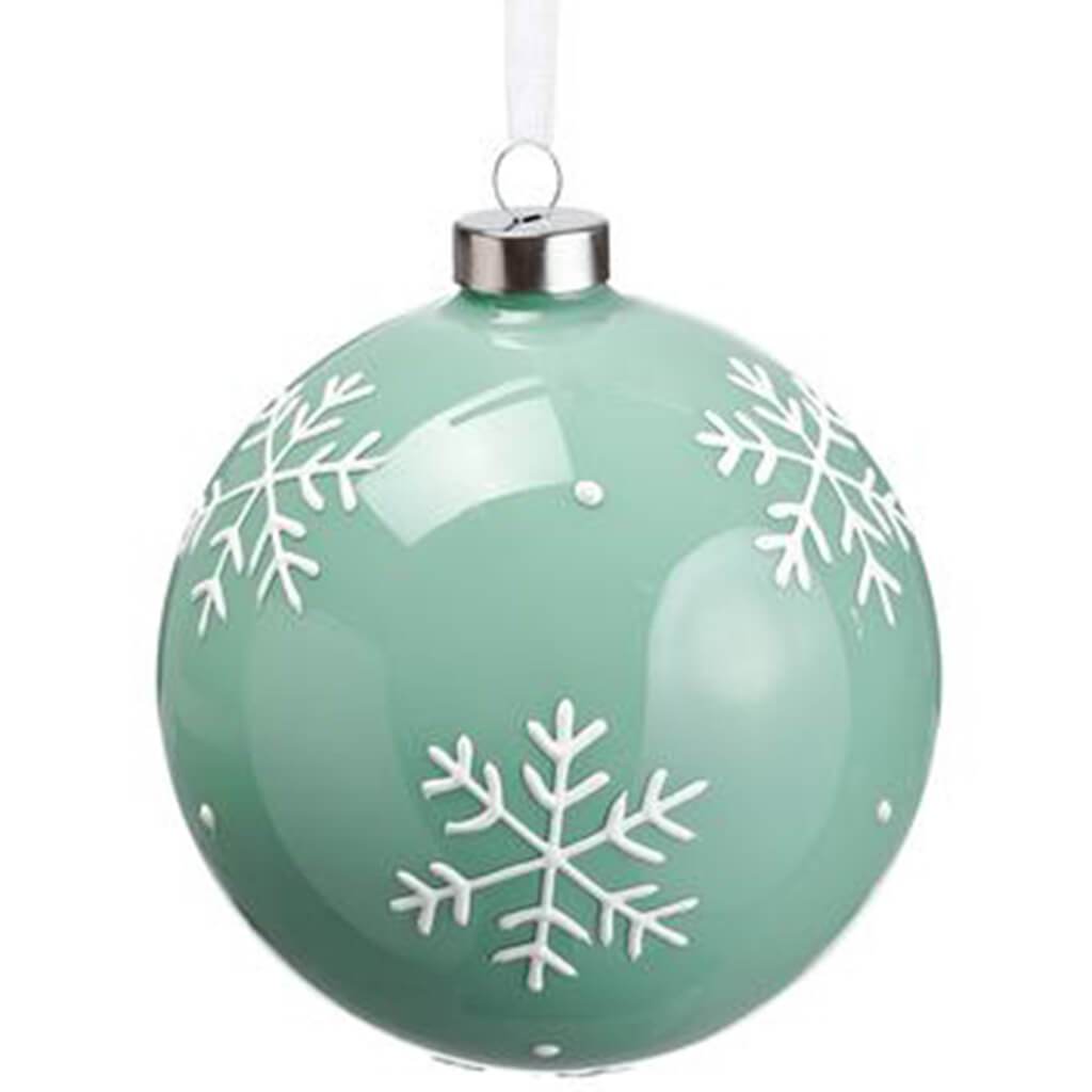 Snowflake Glass Ball Ornament Seafoam White 4.75in