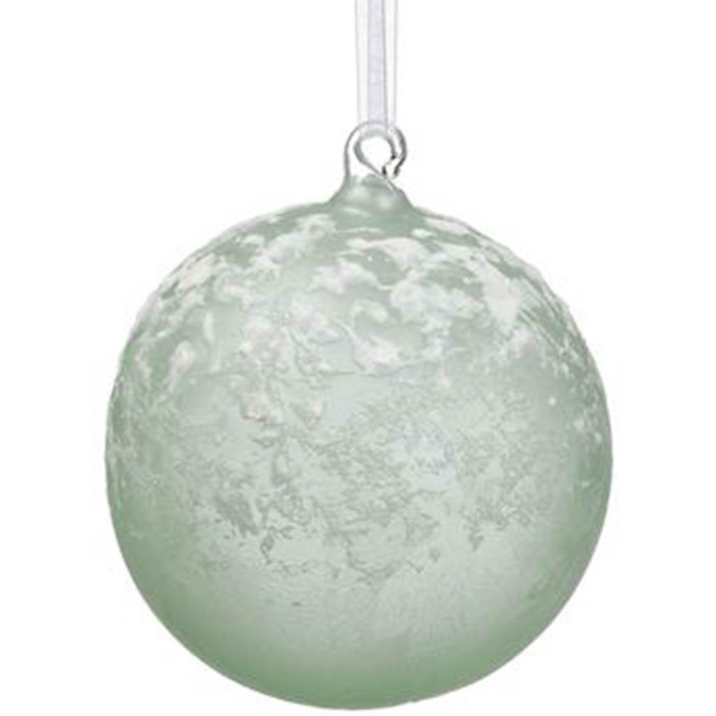 Snowed Glass Ball Ornament Seafoam White 4.75in