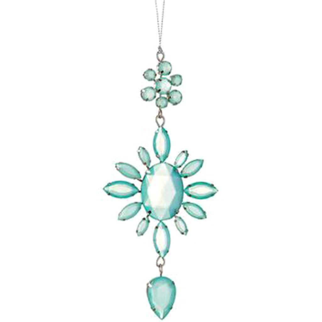 Rhinestone Drop Ornament Jade Silver 7in