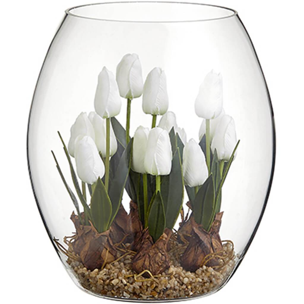 Tulip in Glass Vase White 9.75in