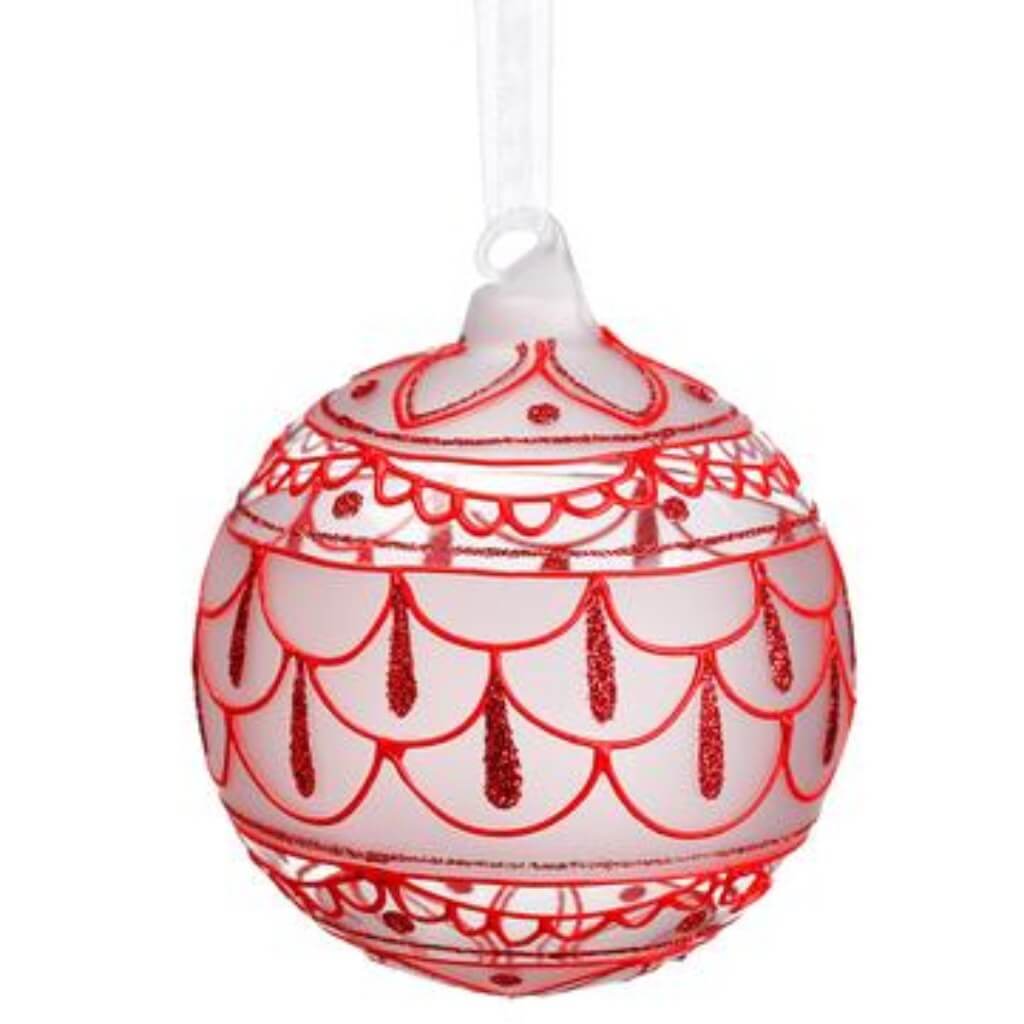 Glittered Glass Ball Ornament Red Frosted 3.25in