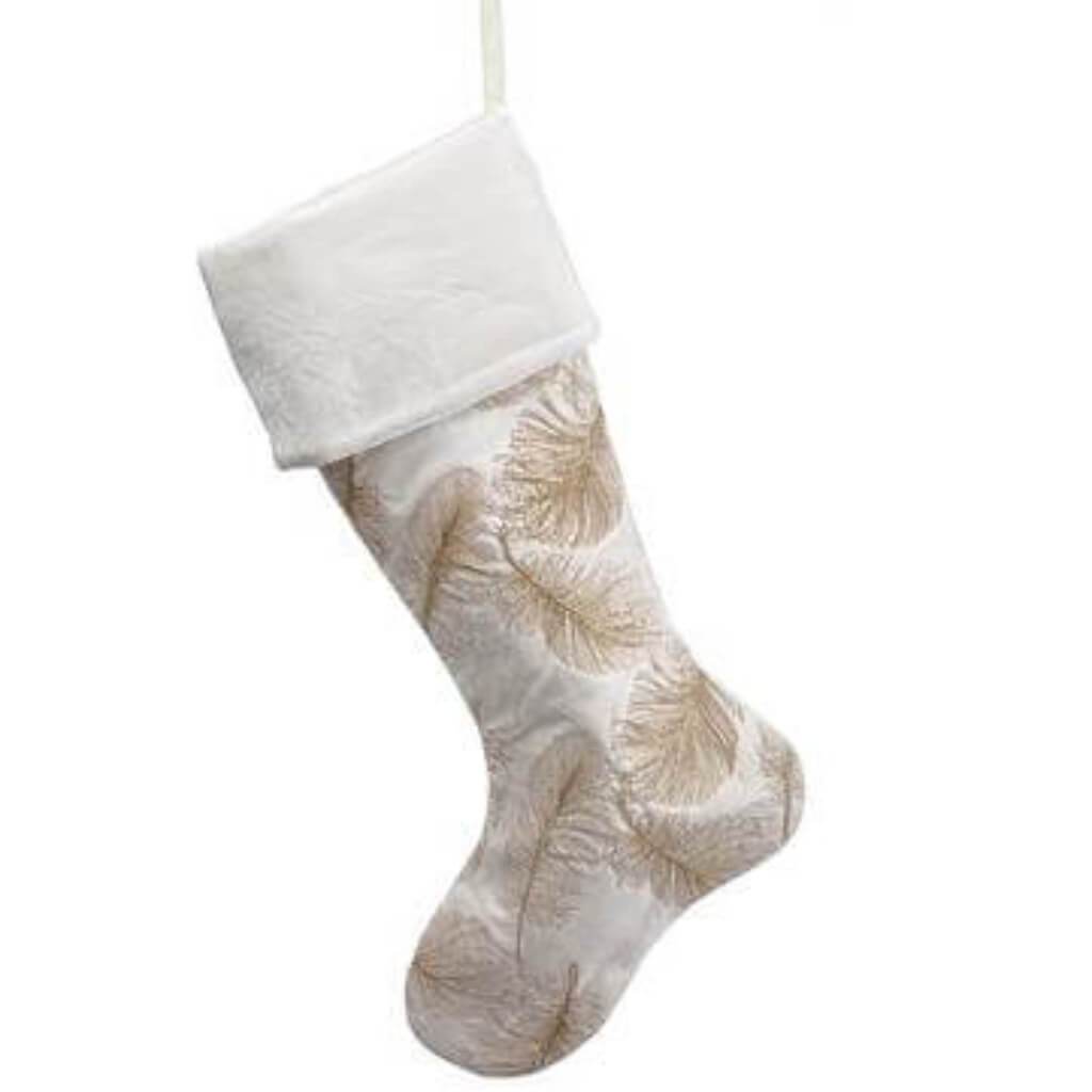 Embroidery Feather Stocking Gold White 25in