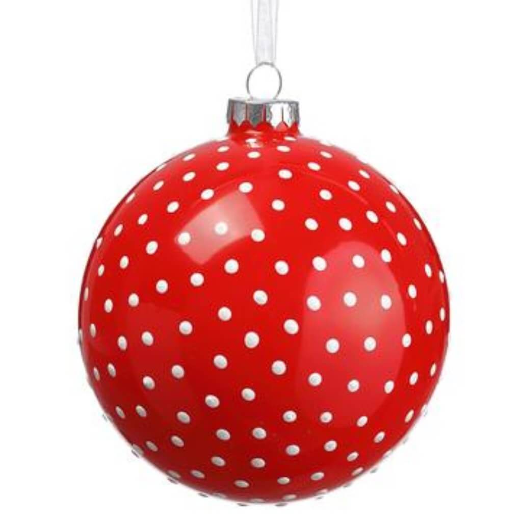 Glass Dots Ball Ornament Red 4.75in