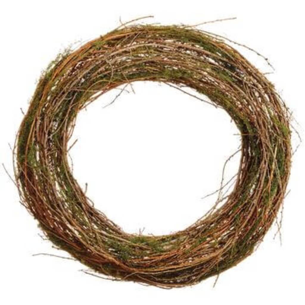 Twig Wreath With Moss Brown Green 24in