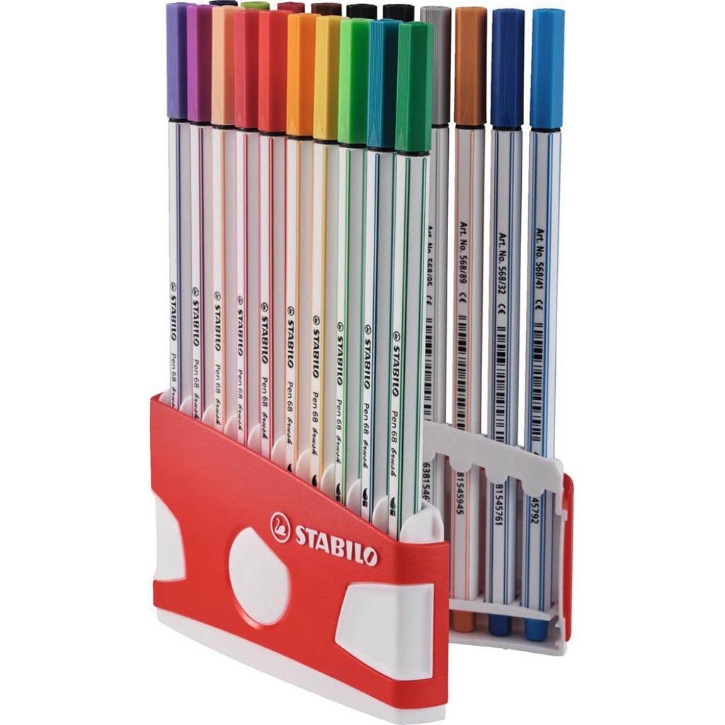 Stabilo Pen 68 Brush Plastic Box Set of 20 Assorted Colors
