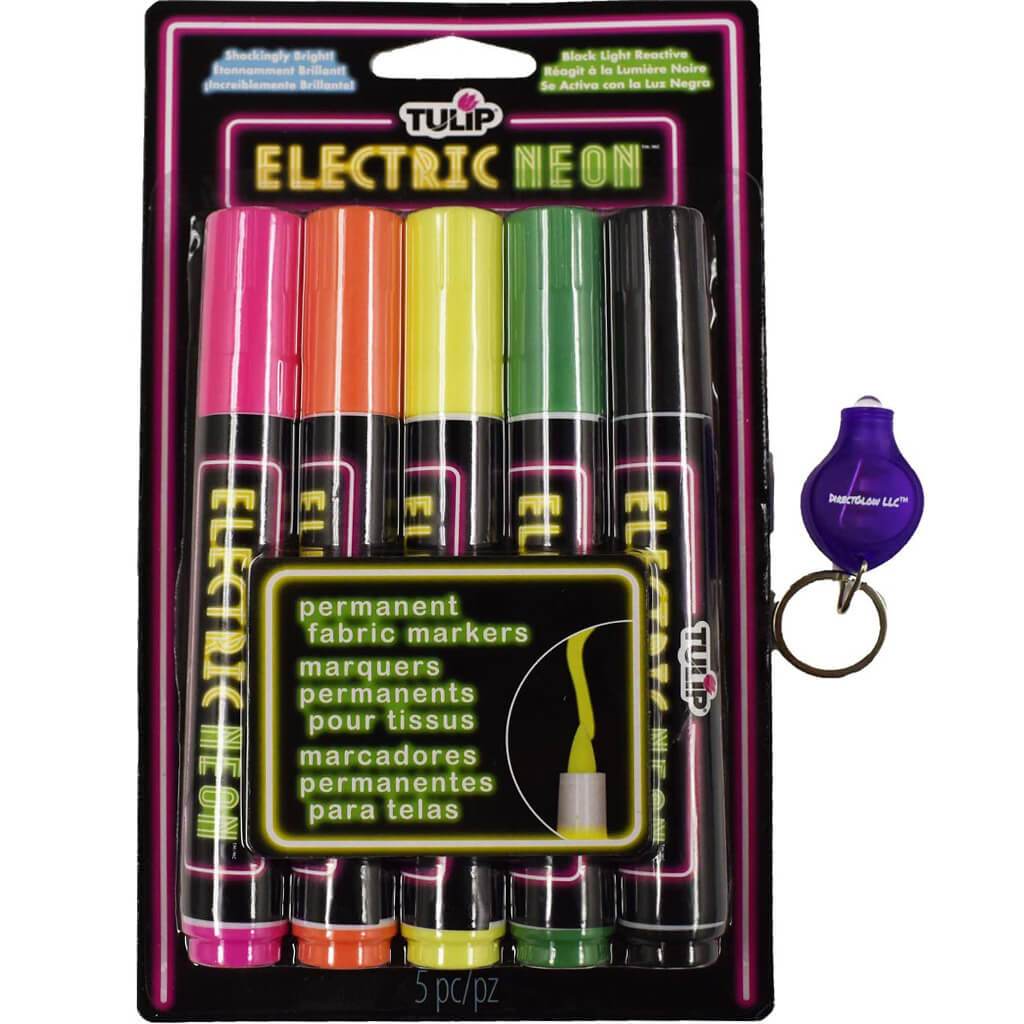 Electric Neon Permanent Fabric Markers 5Pc