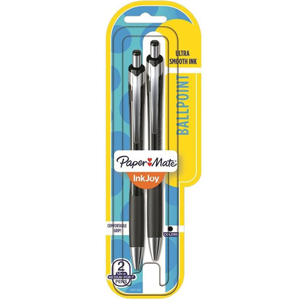 Ball Point Pen Rubberized Grip 2pk Black