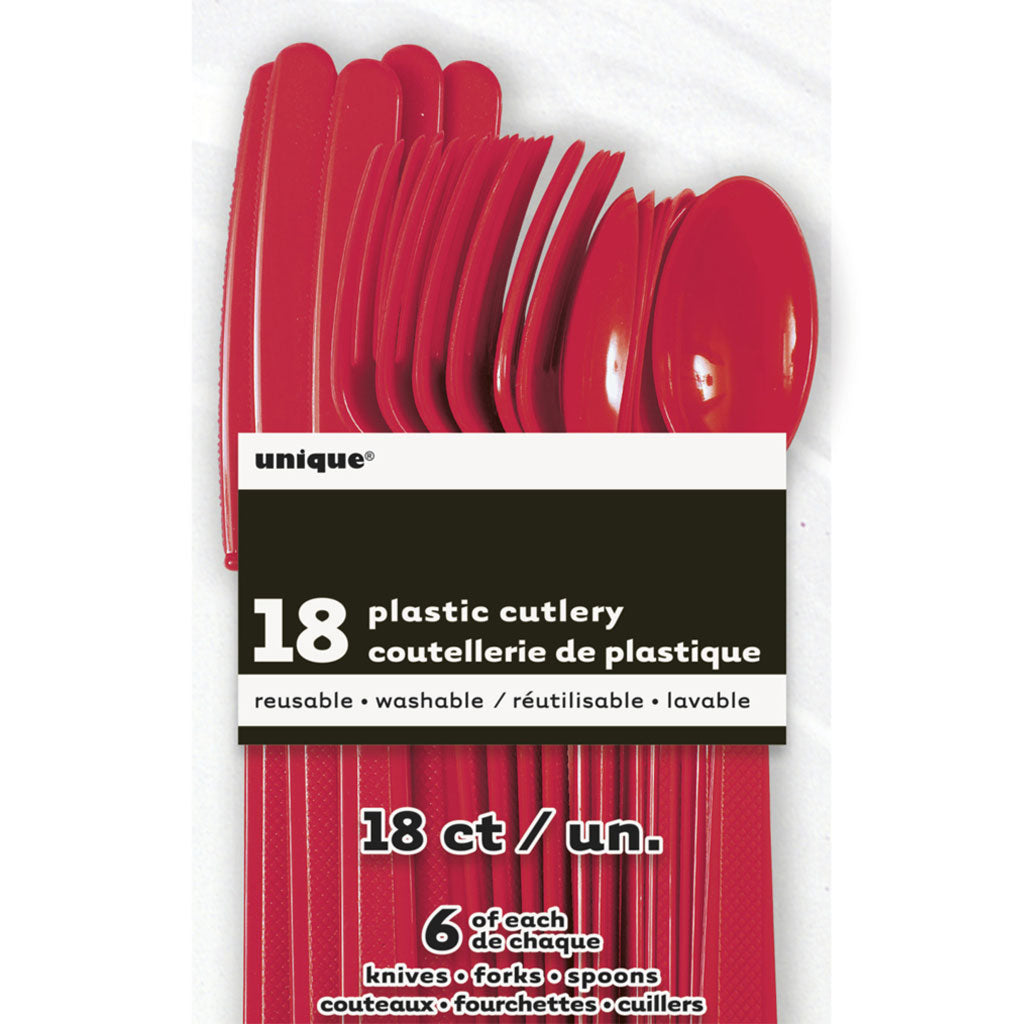 Ruby Red Solid Assorted Plastic Cutlery Box, 18ct