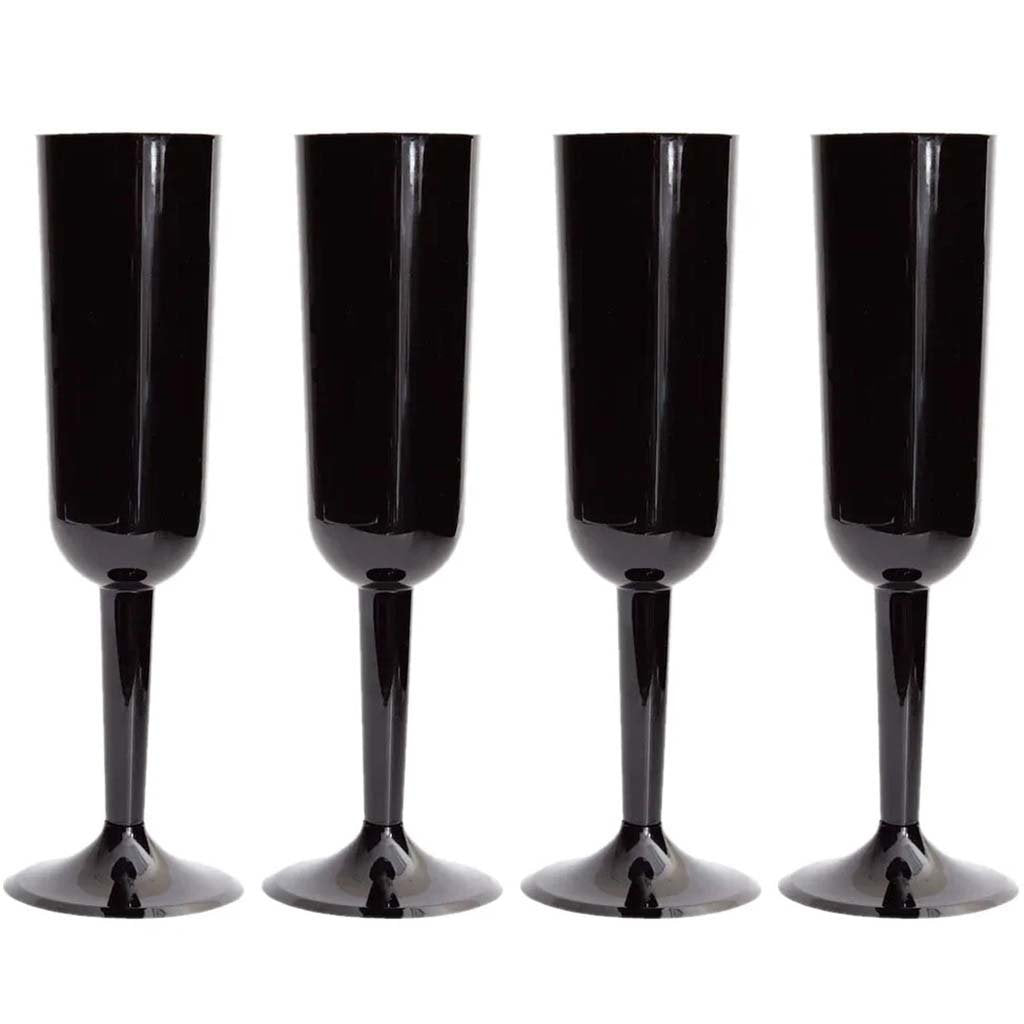 Black Plastic Champagne Flutes, 4ct