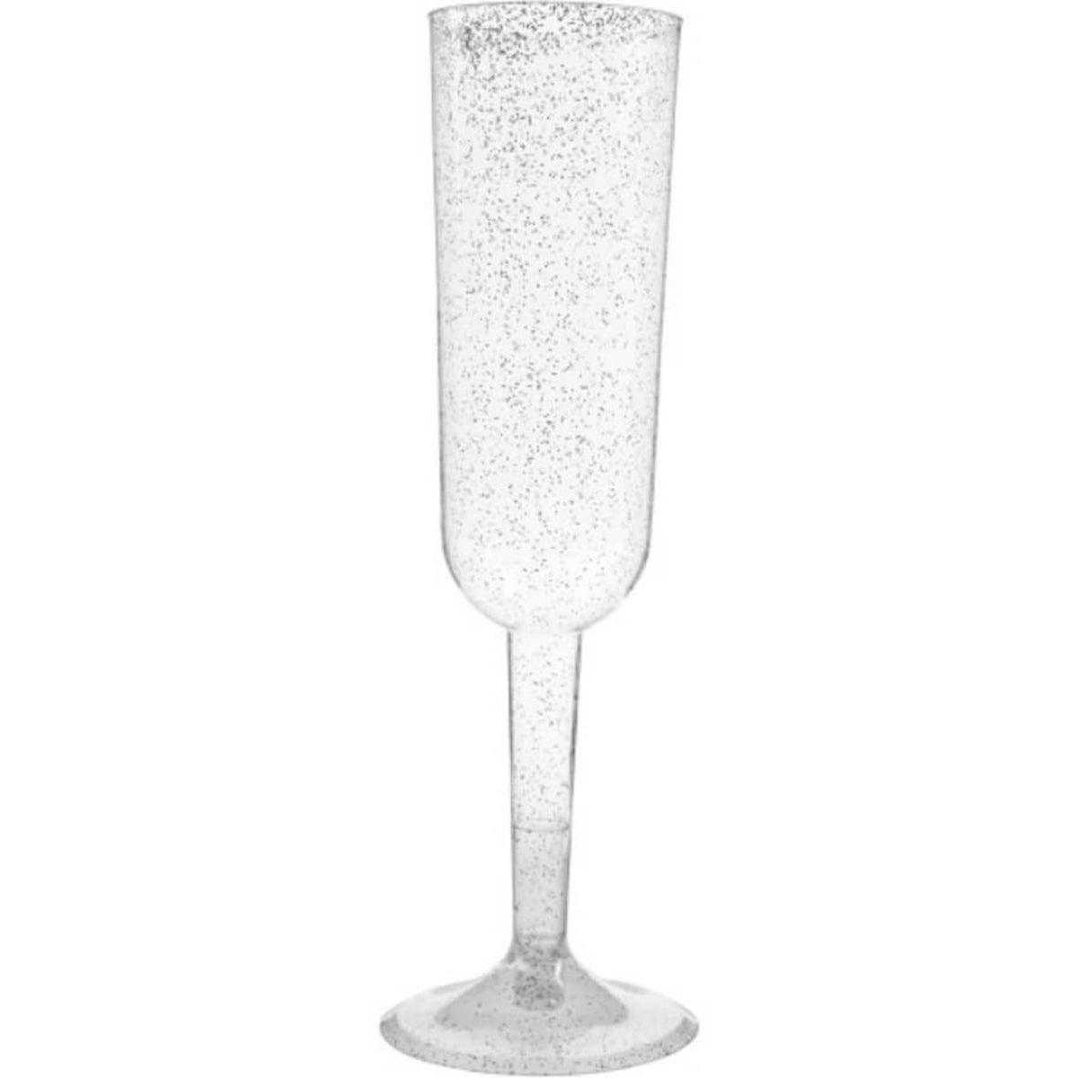 Silver Glitter Plastic Champagne Flutes, 4ct