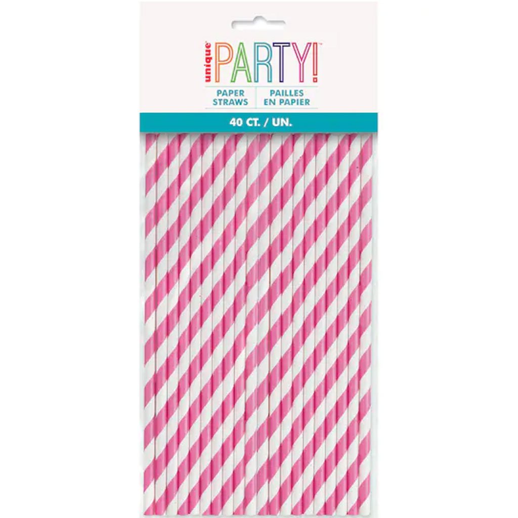 Hot Pink Stripe Paper Straw 40ct