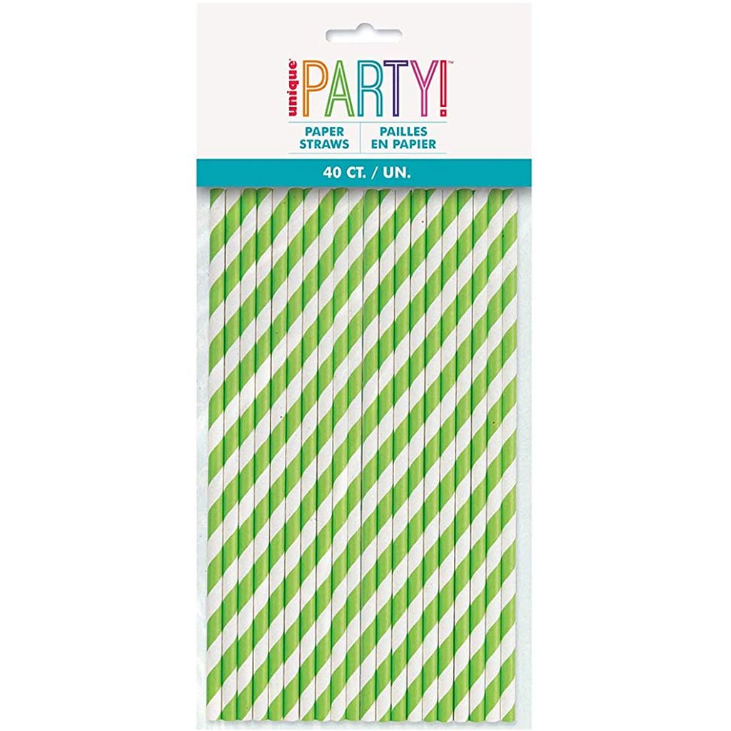 Lime Green Stripe Paper Straw 40ct