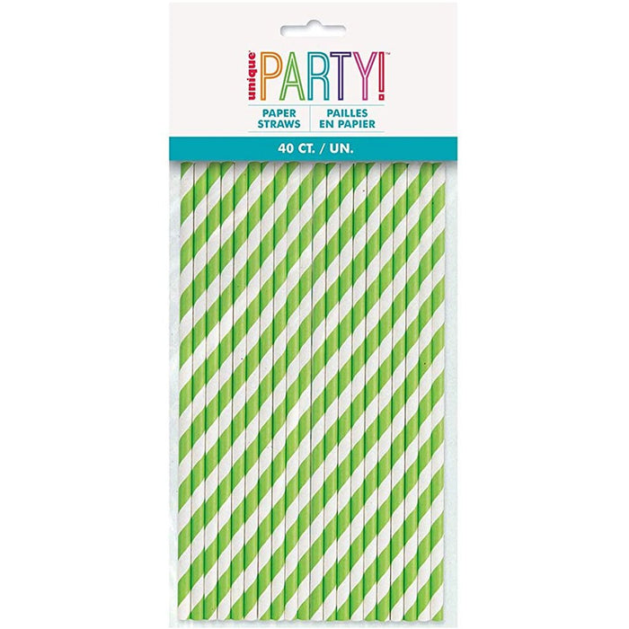 Lime Green Stripe Paper Straw 40ct