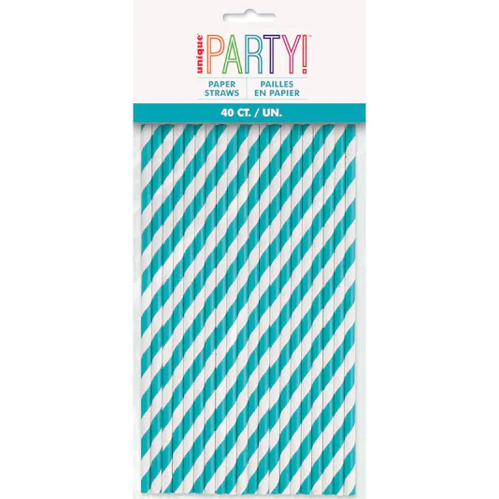 Caribbean Teal Stripe Paper Straw 40ct