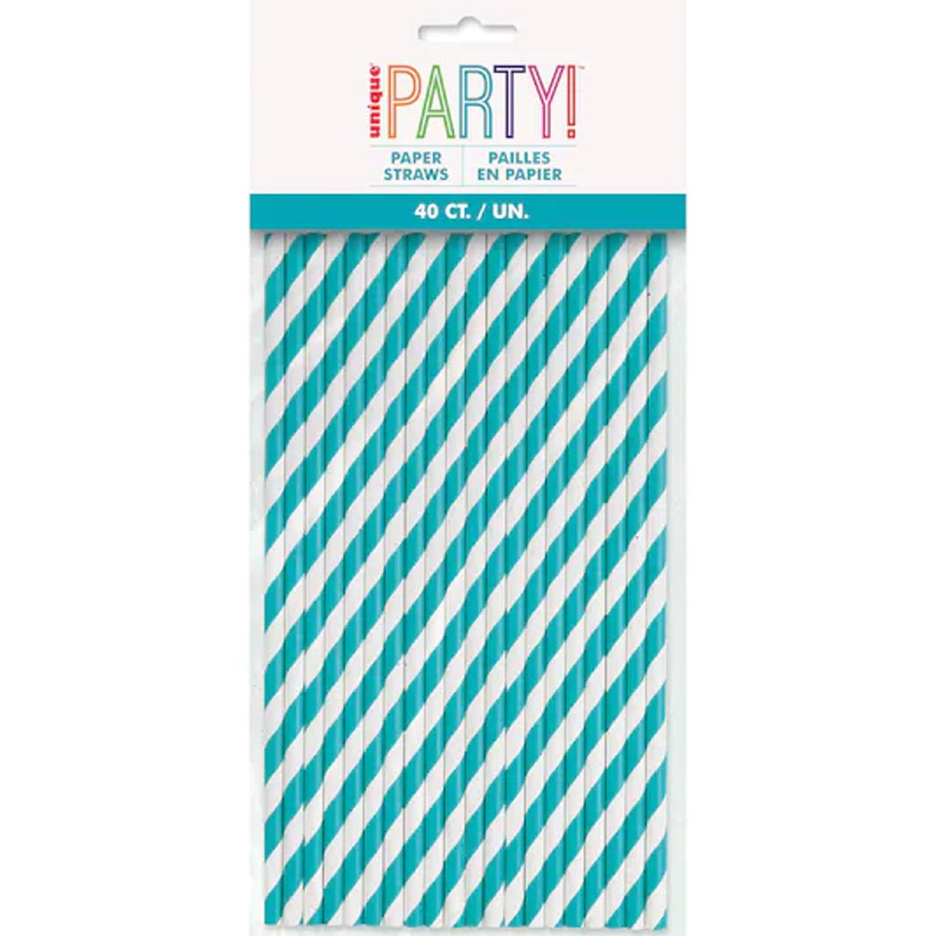 Caribbean Teal Stripe Paper Straw 40ct