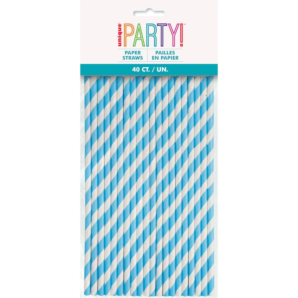 Powder Blue Stripe Paper Straw 40ct