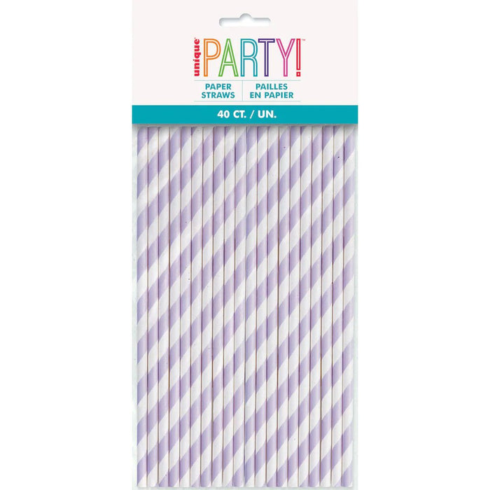 Lavender Stripe Paper Straw 40ct