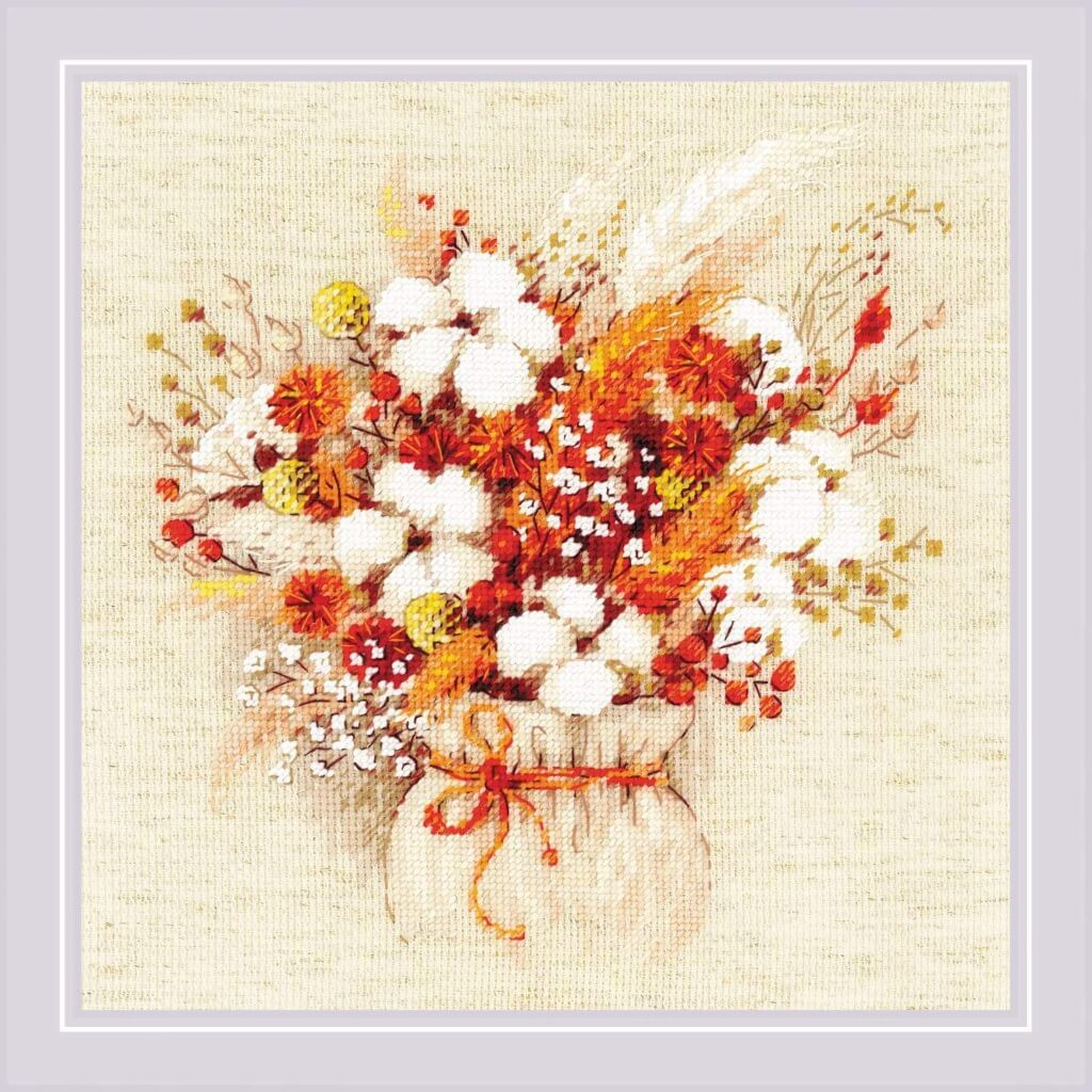 Counted Cross Stitch Kit 9.75in x 9.75in Lagurus &amp; Cotton