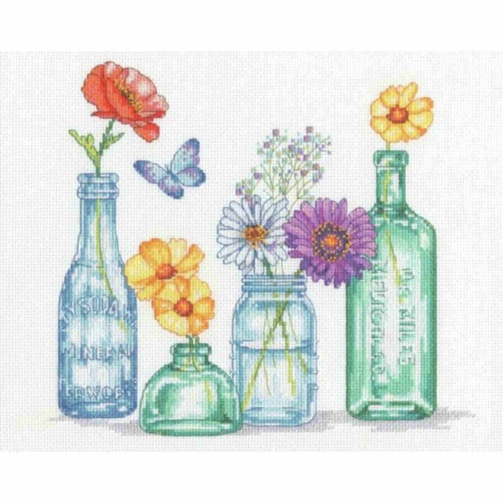 Counted Cross Stitch Kit 12in x10in Wildflower Jars