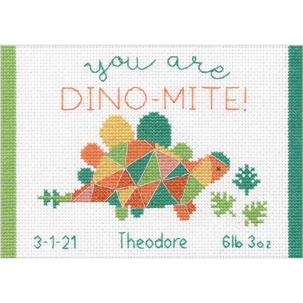 Counted Cross Stitch Kit 7in x 5in Dino-Mite Birth Record